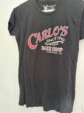 Carlos Bakery Hoboken Black L Short Sleeve Tee with Red Print see description